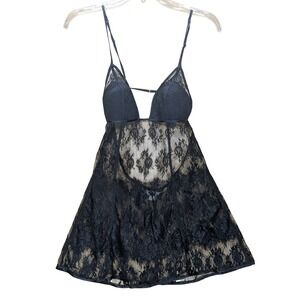 Victoria's Secret Very Sexy Black Lace Babydoll Lingerie Mini Dress Womens Small